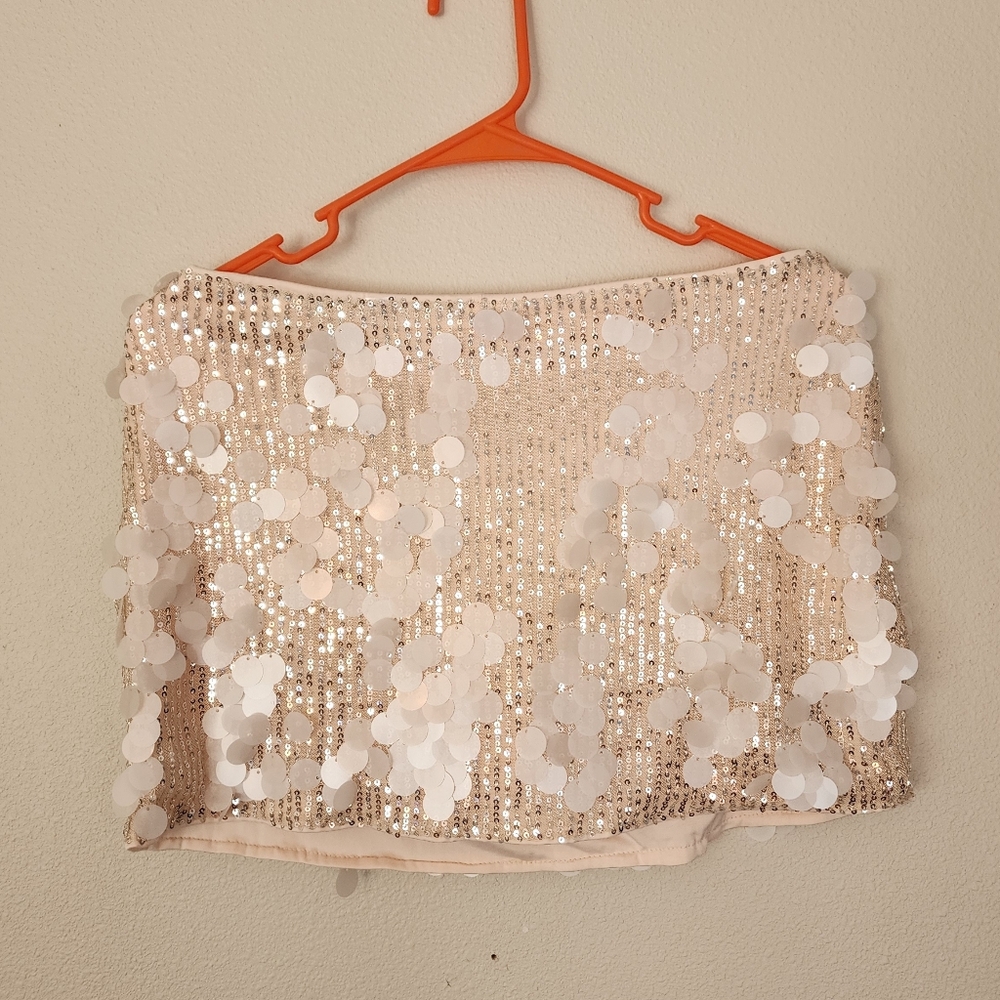 SHEIN Champagne Sequin Mini Skirt with White Paillettes